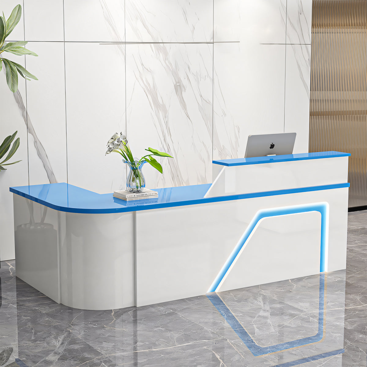 Jigsaw Design L-Shaped Reception Desk with Keyboard Tray and Drawers for Small Supermarkets（East Coast）