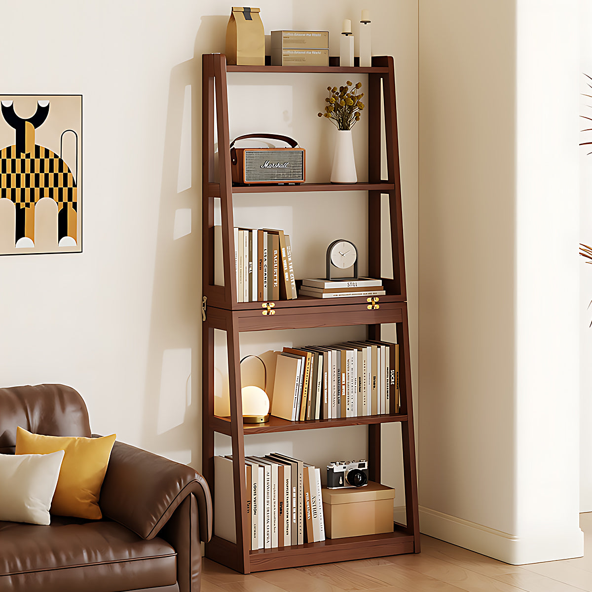 Minimalist Solid Wood Folding Bookshelf Multi-Layer Storage Floor Standing