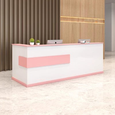 Modern Minimalist Reception Desk Cashier's Desk, Wood, White with Maple Color