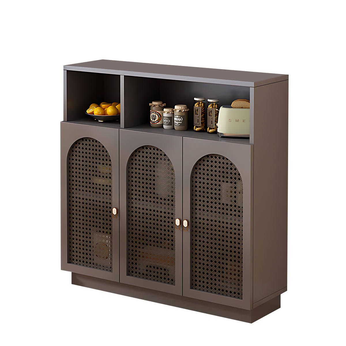 Modern Rattan Buffet Sideboard with Adjustable Shelves and Cabinet Storage