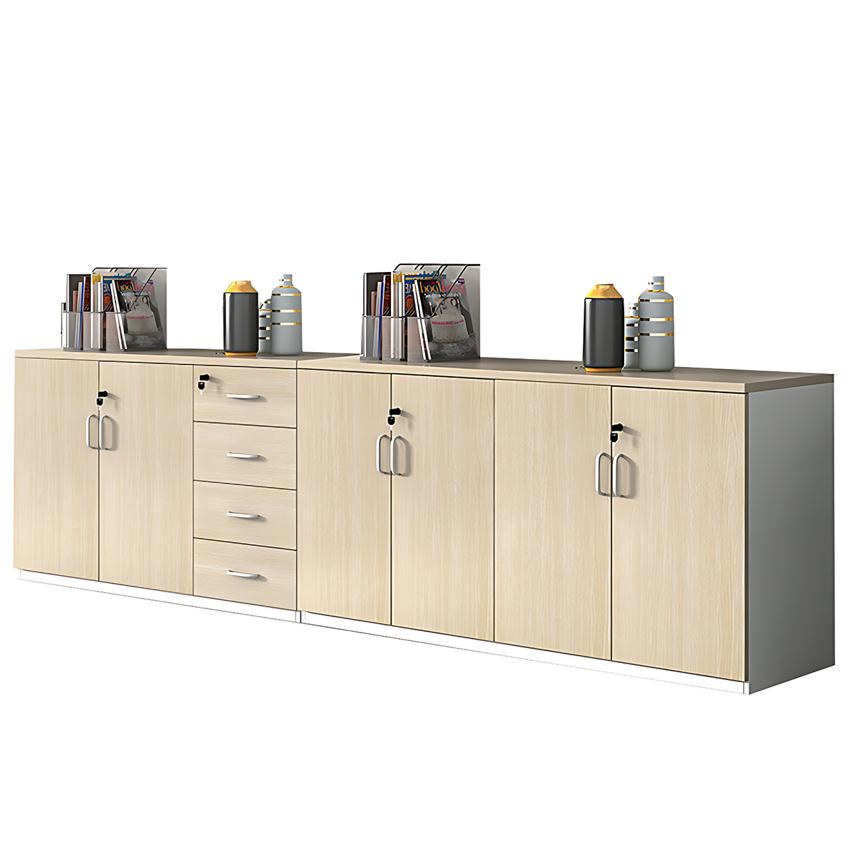 Minimalist Functional Storage Cabinet with Shelves and Drawers