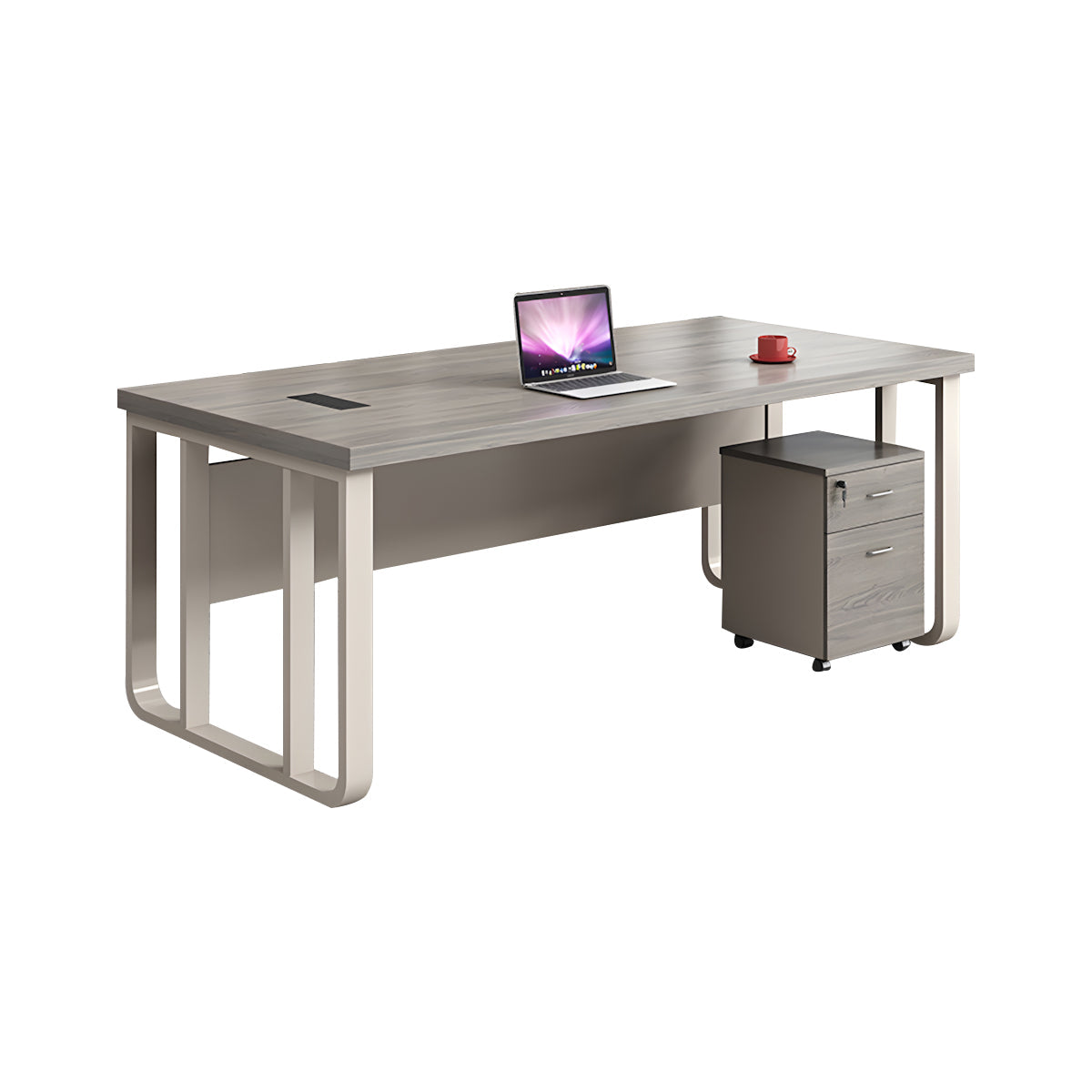 Executive Desk For Work Office Desk With side cabinet For PC With Vent Curtain Board with Wiring BOX