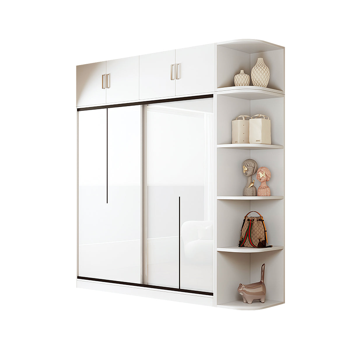 Modern Bedroom Sliding Door Wardrobe with Divided Storage