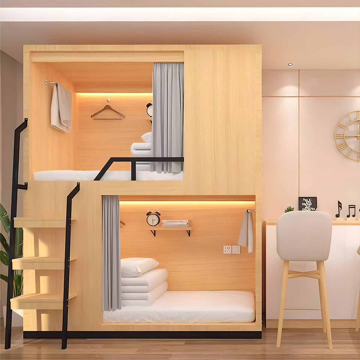 Multi-functional solid wood bunk bed front view