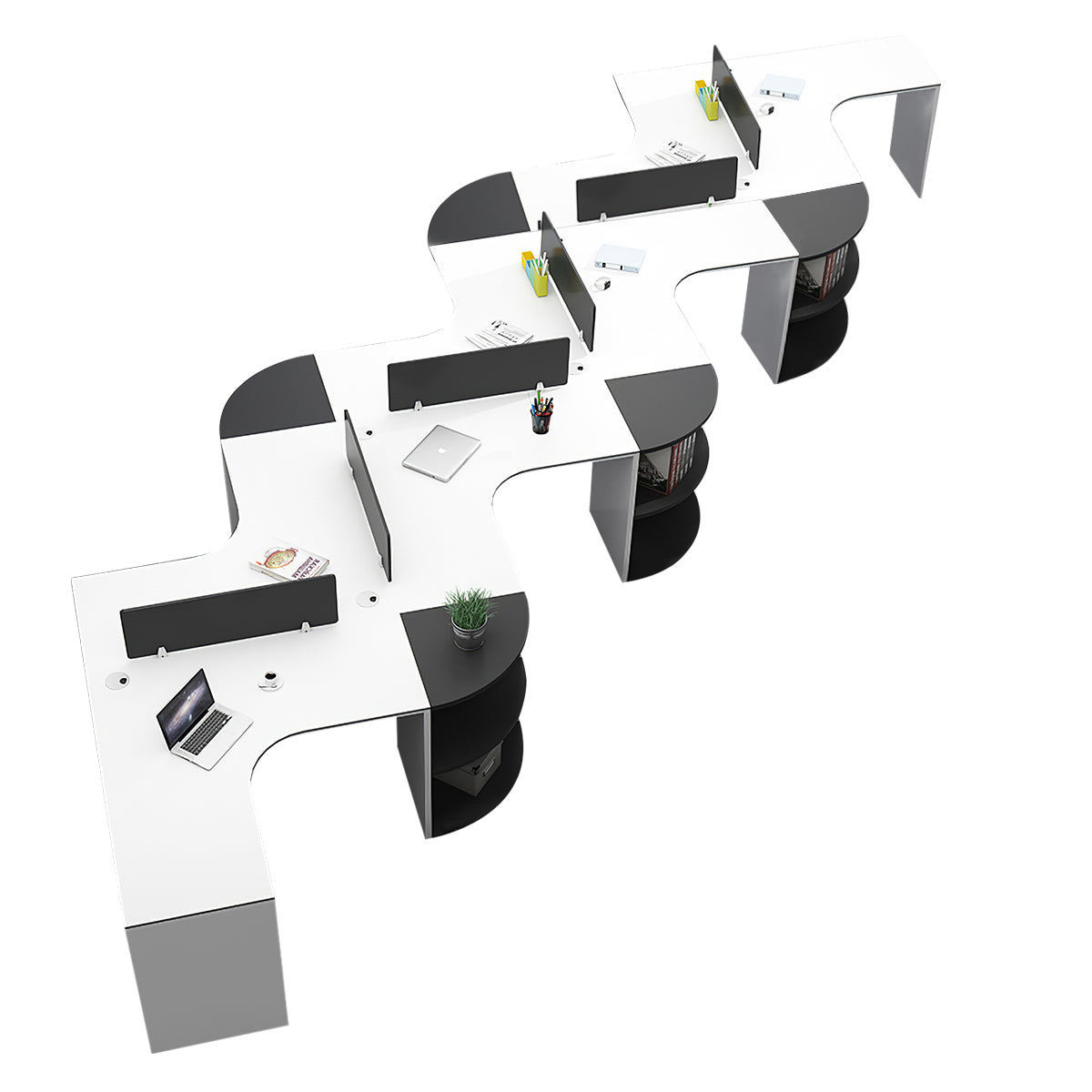 Modern Corner Shaped Employee Office Desk with Partition Panel