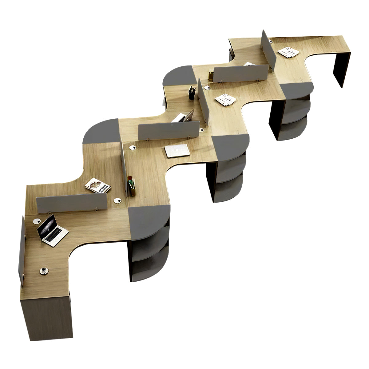 Modern Corner Shaped Employee Office Desk with Partition Panel