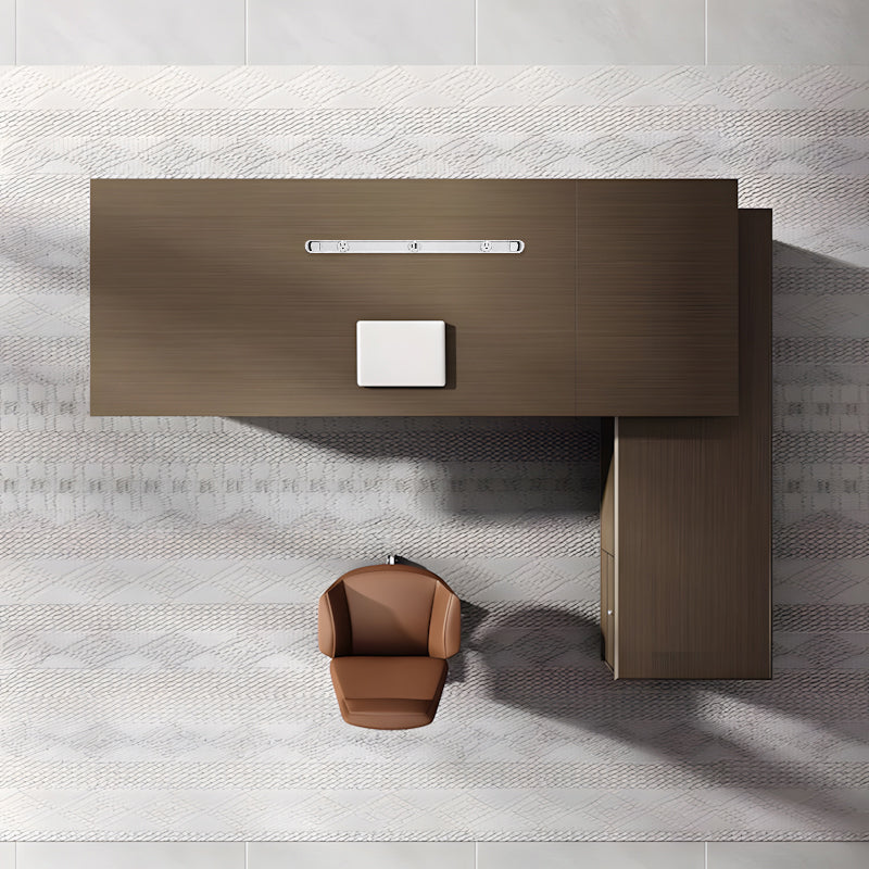 L-Shaped Executive Desk, product detail view, Italian-Style Luxurious Dark Brown L-Shaped Executive Desk With Spacious Desktop Design finish, for...