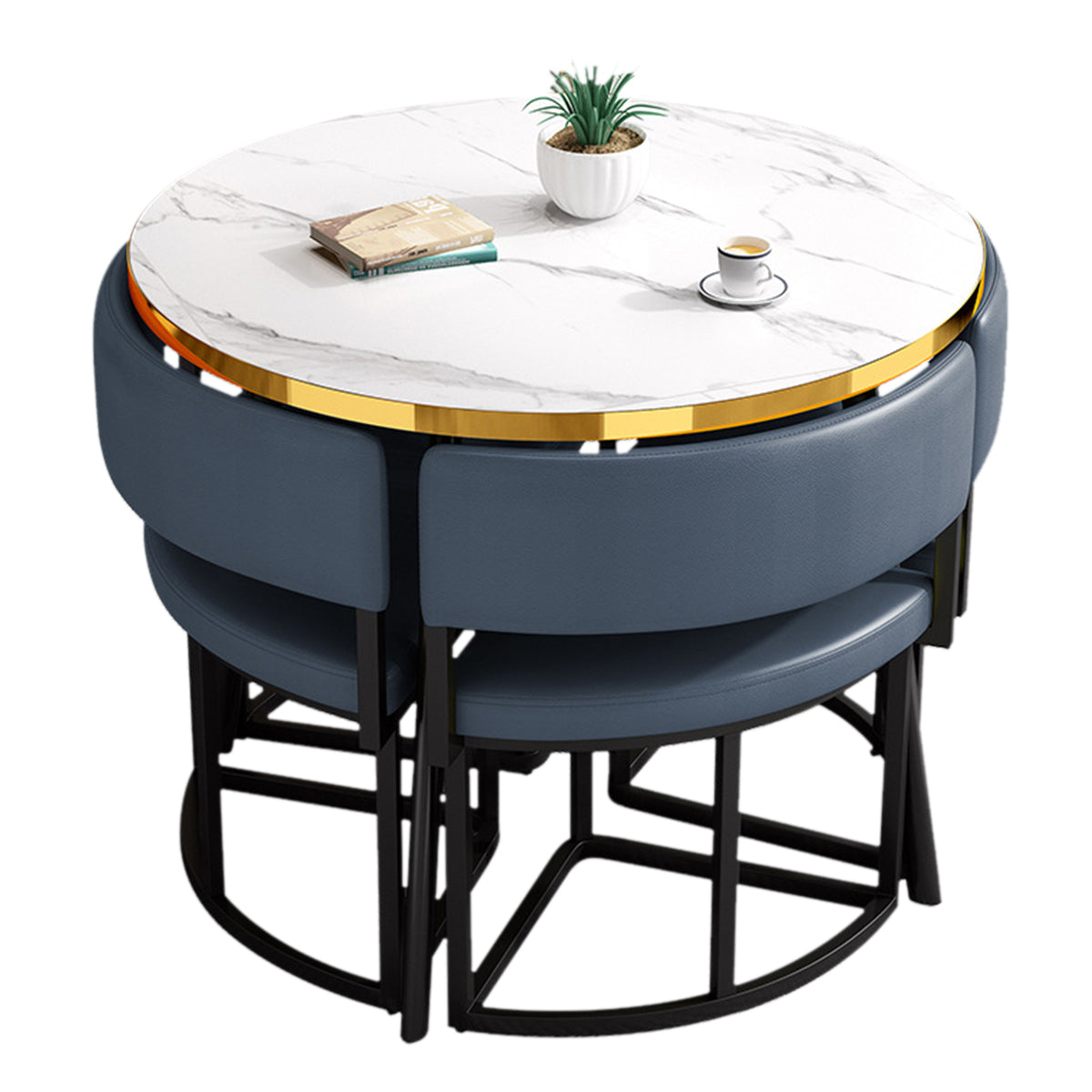 Modern Office Reception Round Table with 4 Backrest Chairs