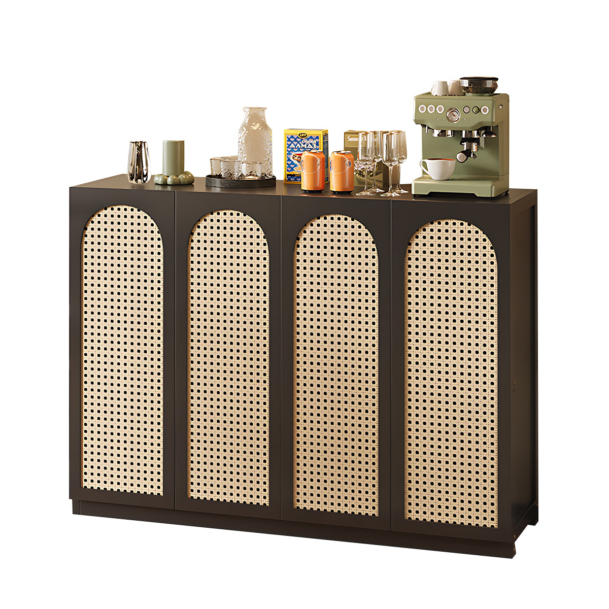 Eco-Friendly Bamboo Sideboard with Flip-Top Drawers and Storage Compartments