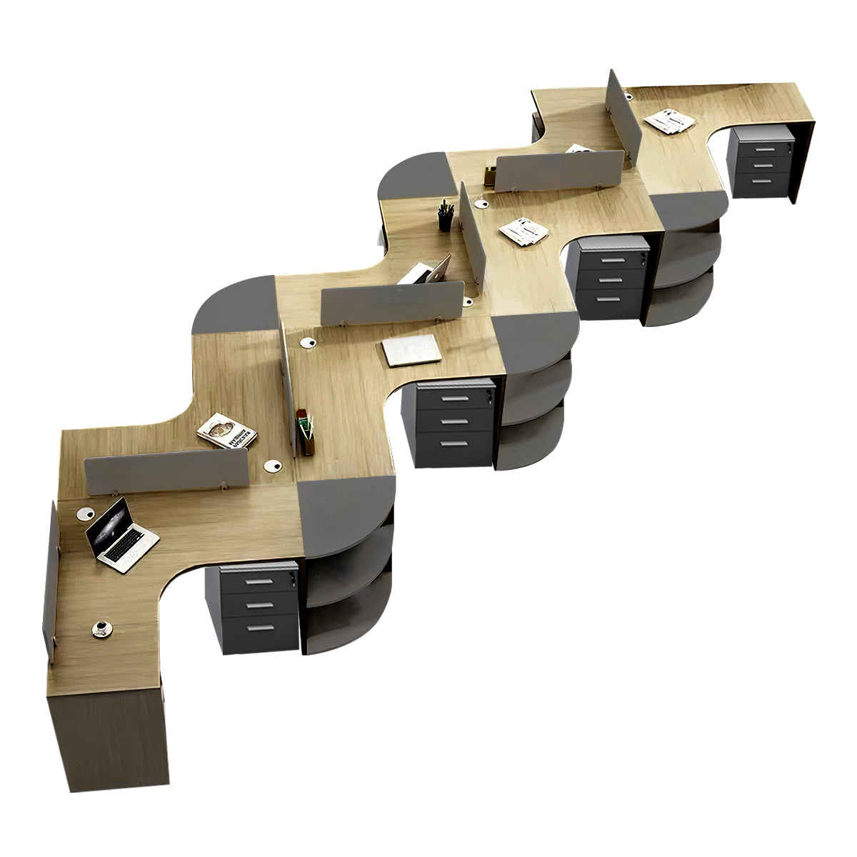 Modern Corner Shaped Employee Office Desk with Partition Panel