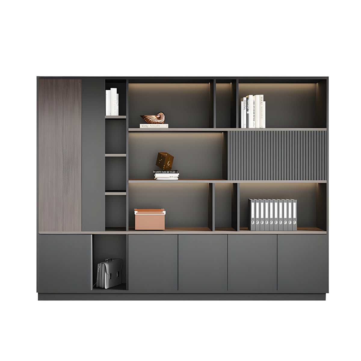 Elegant Storage Cabinet with Soft Lighting Strip and Open Storage