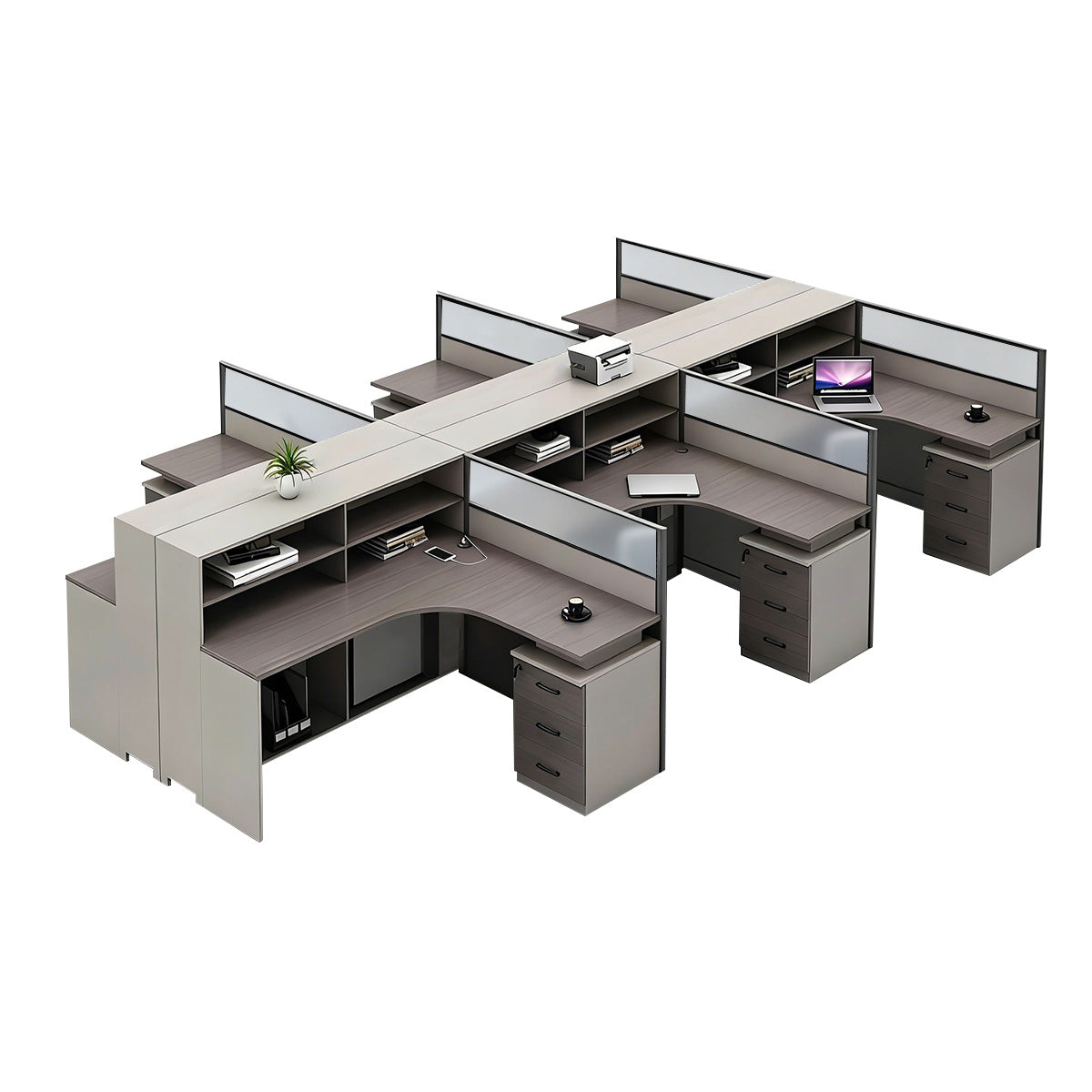L-Shaped Minimalist Office Desk with Built-In Outlets, Ample Storage Space