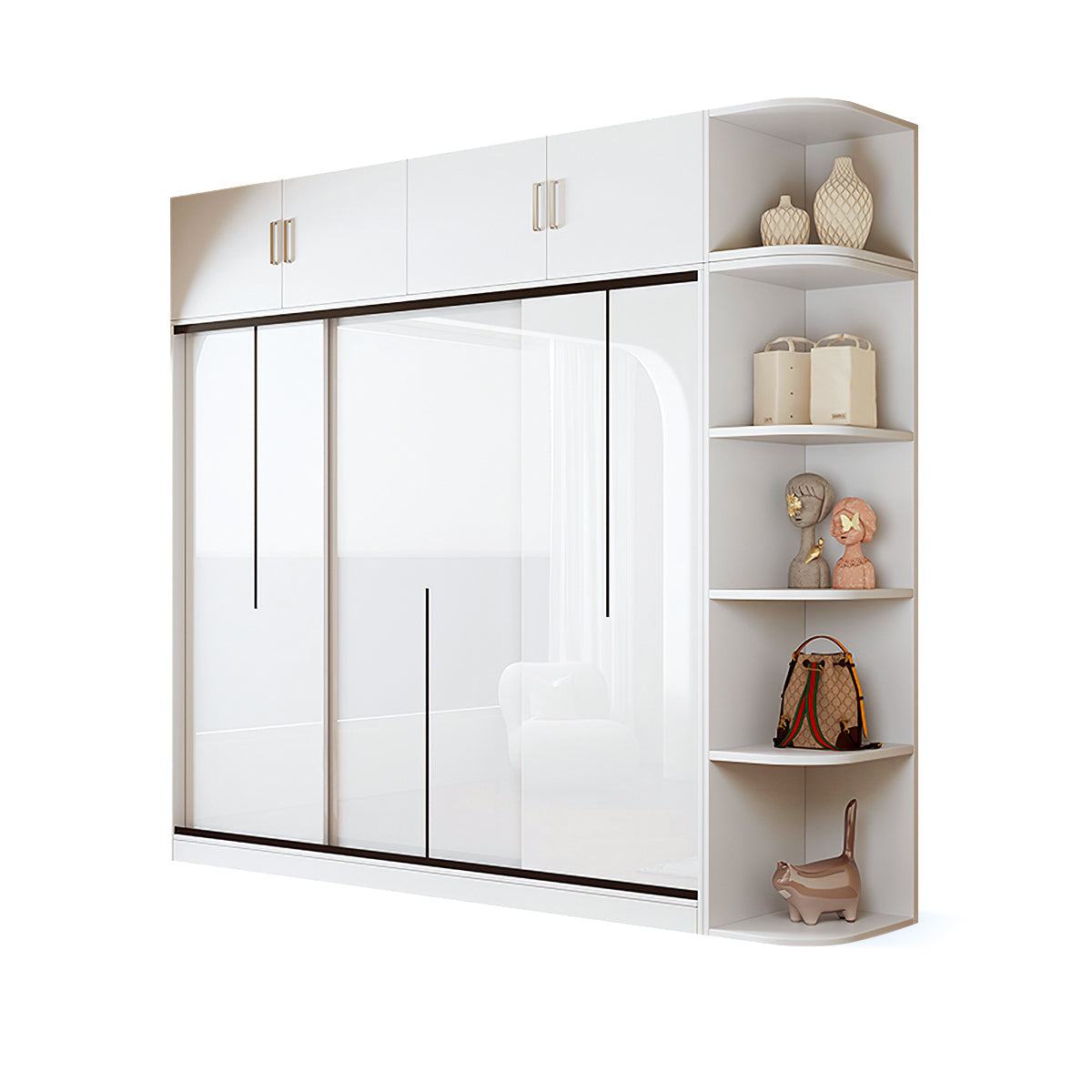 Modern Bedroom Sliding Door Wardrobe with Divided Storage