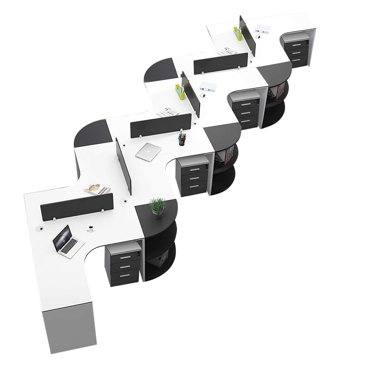 Modern Corner Shaped Employee Office Desk with Partition Panel