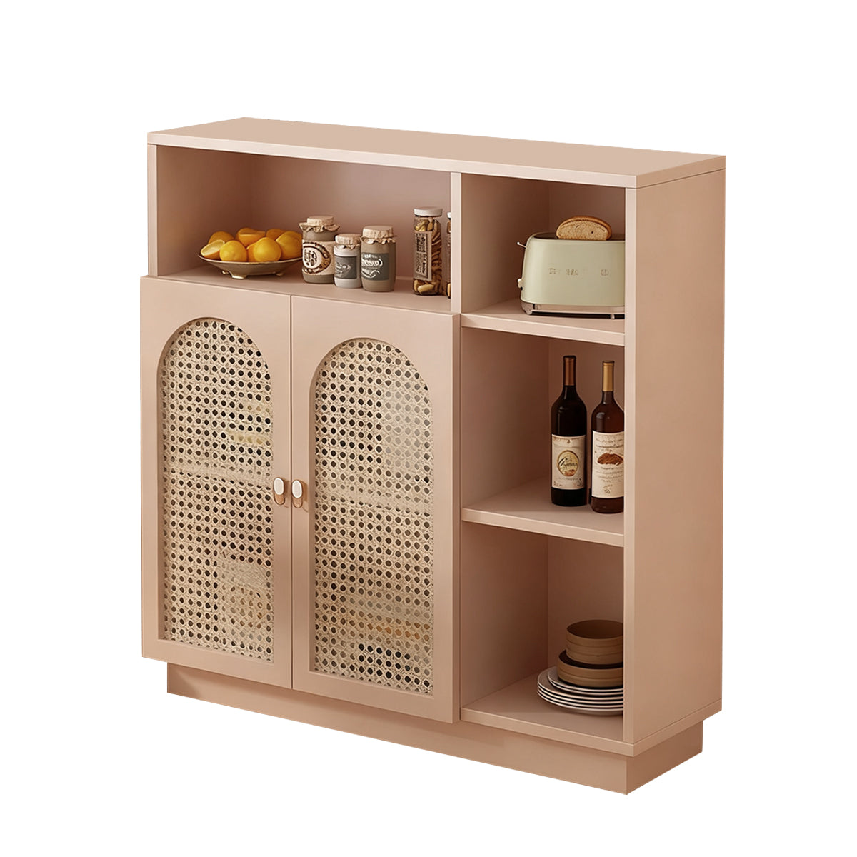 Modern Rattan Buffet Sideboard with Adjustable Shelves and Cabinet Storage
