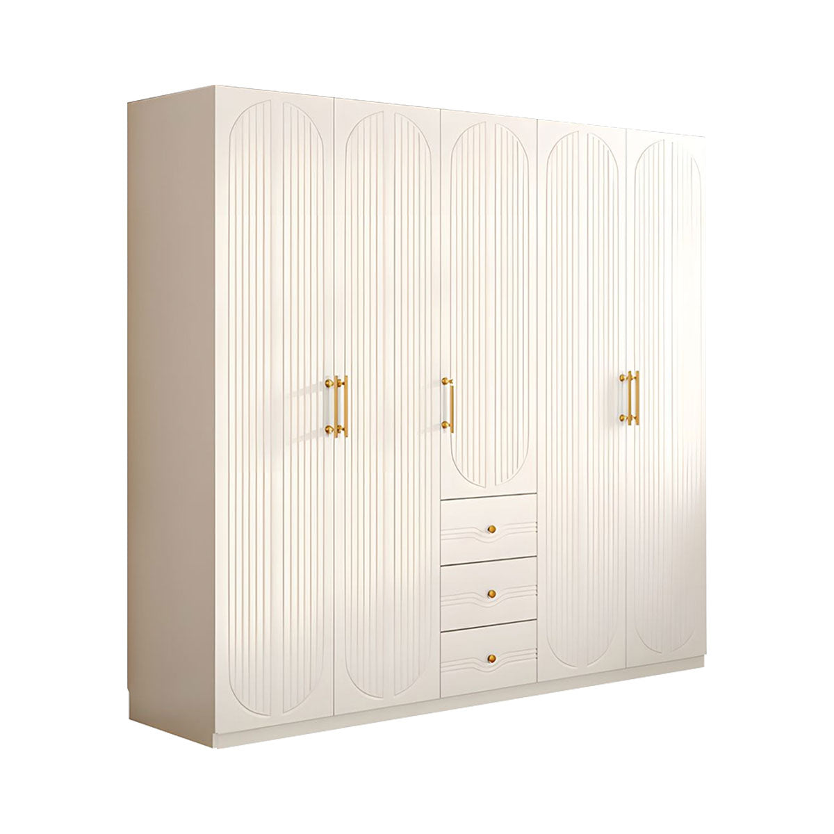 Modern MDF Wardrobe with Drawers Hanging Rods and 3D Carved Storage