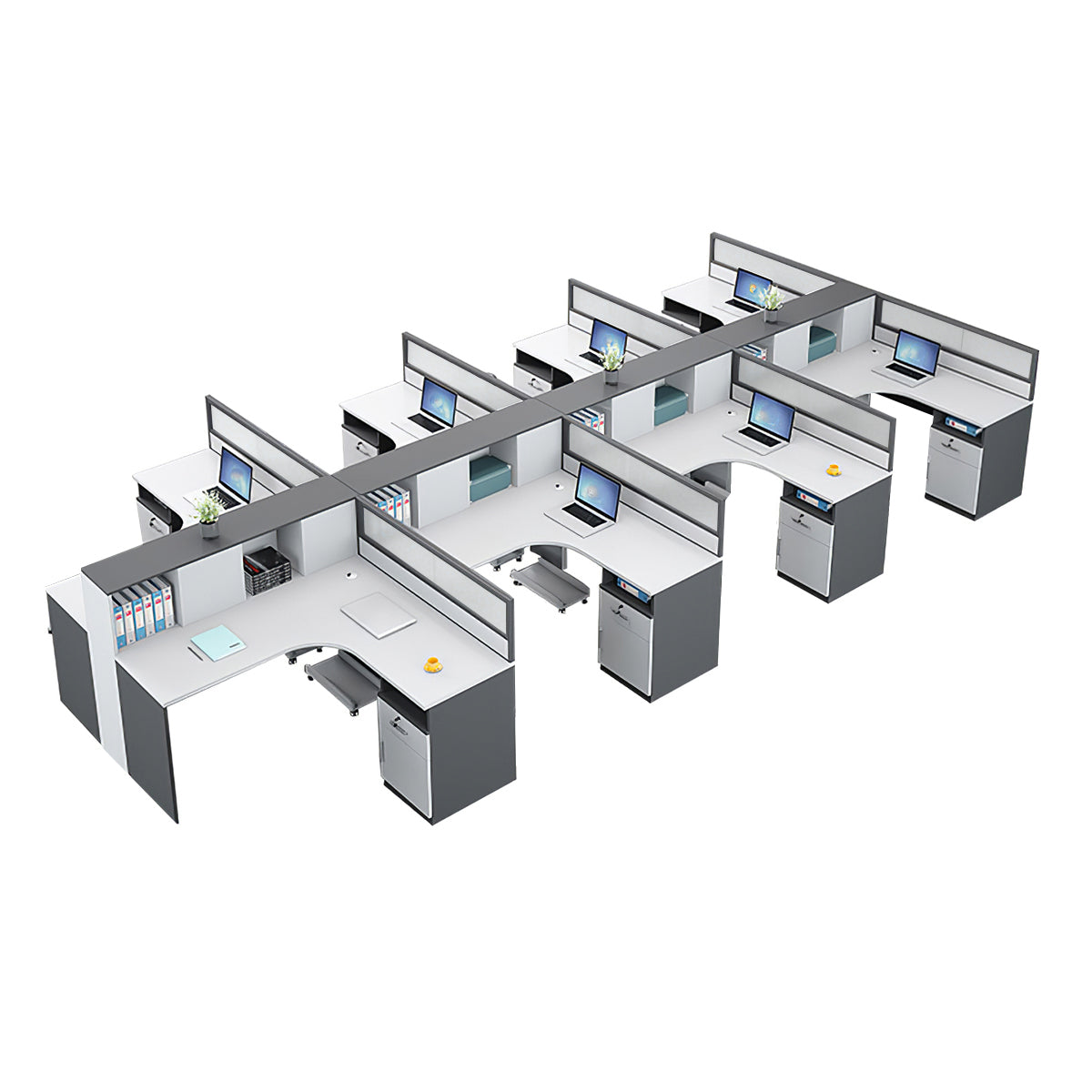 Modern L-Shaped Staff Office Desk with Partition and Storage Cabinet