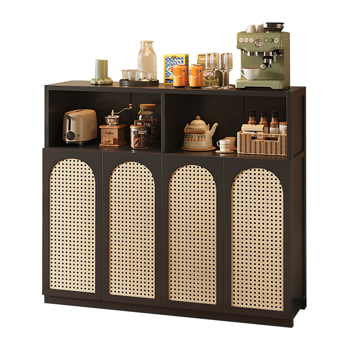 Eco-Friendly Bamboo Sideboard with Flip-Top Drawers and Storage Compartments