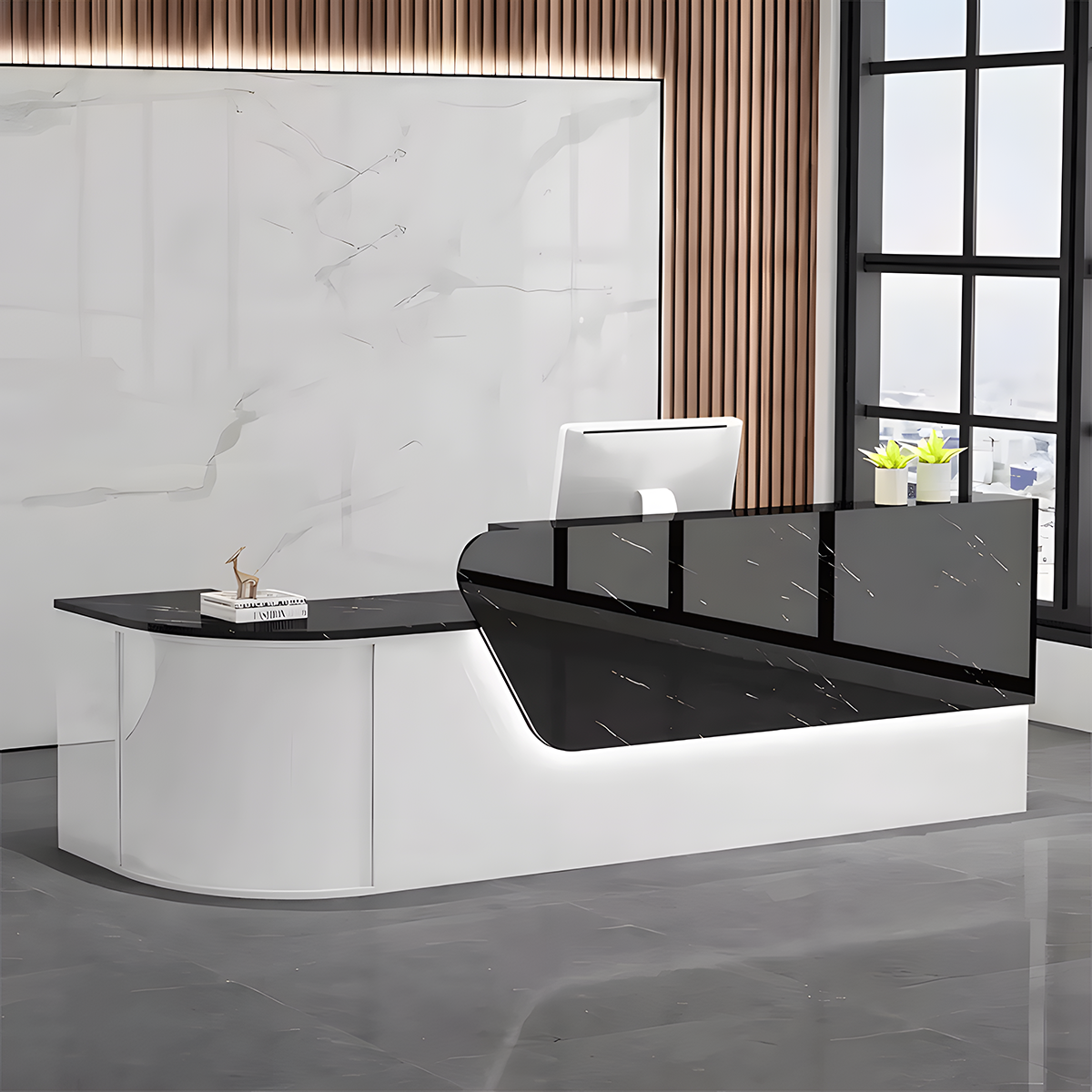 L-shaped Wooden Reception Desk with Lacquer Finish（Sale Event）