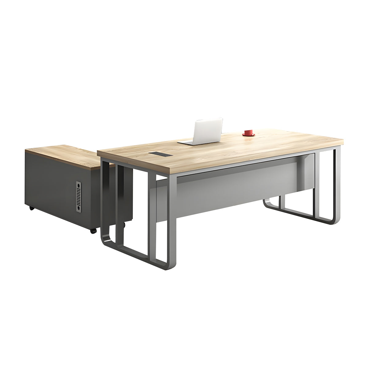 Executive Desk For Work Office Desk With side cabinet For PC With Vent Curtain Board with Wiring BOX