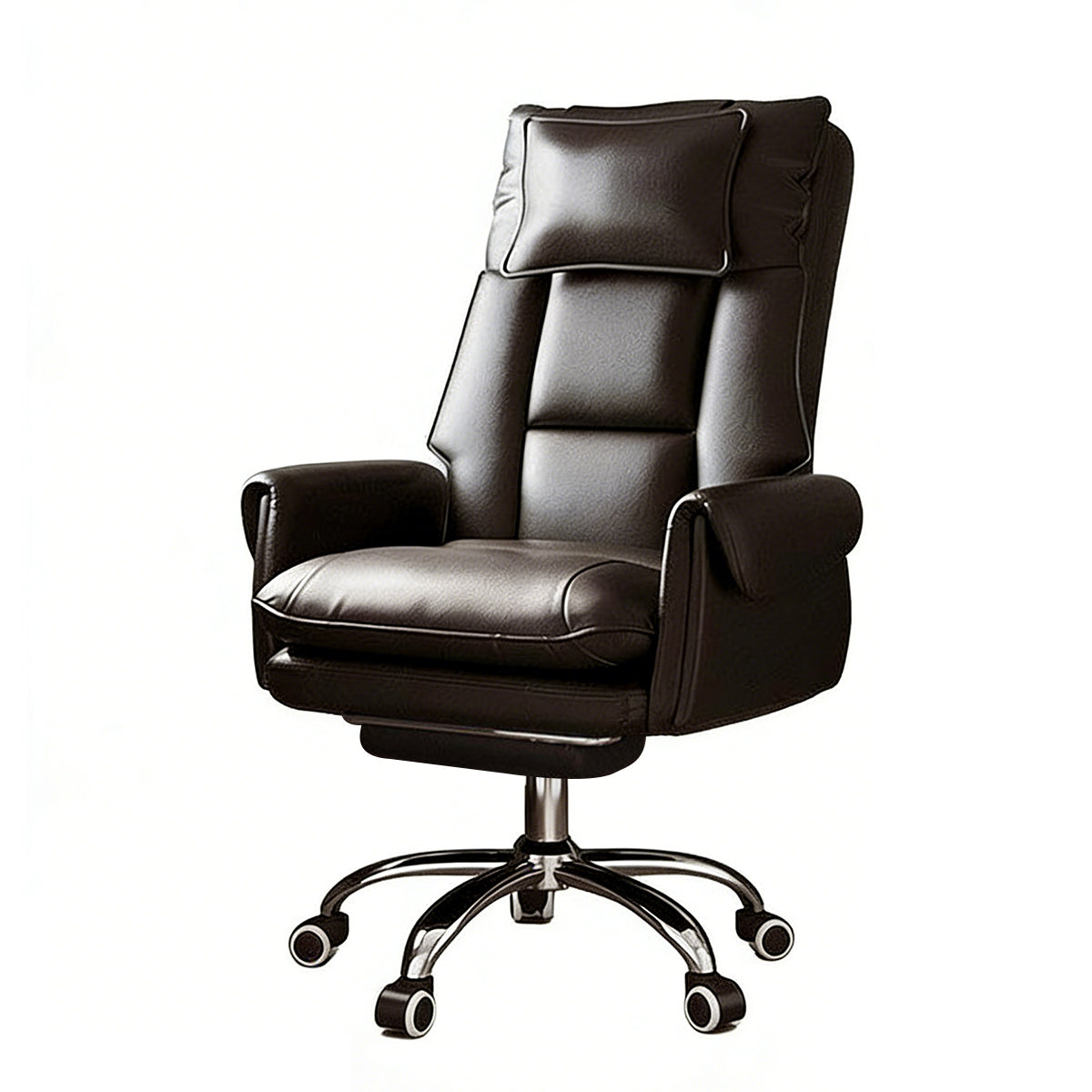 Reclining Executive Chair With Pillow, Black With Footrest Steel, Black finish, for office workstation, ergonomic office furniture