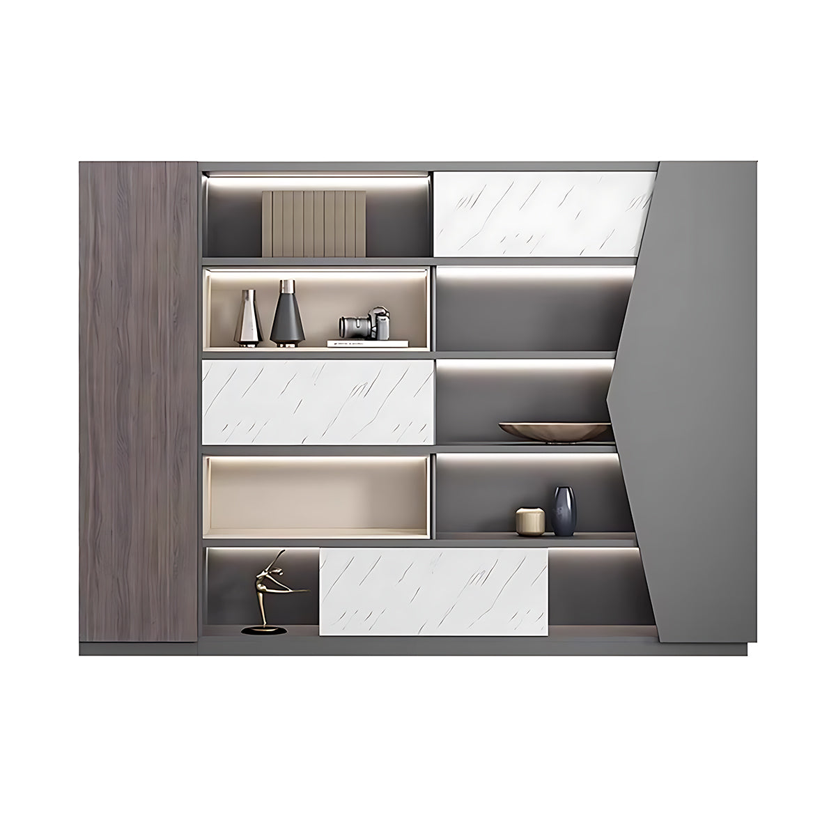 Minimalist Modern Storage Cabinet with Open and Closed Compartments