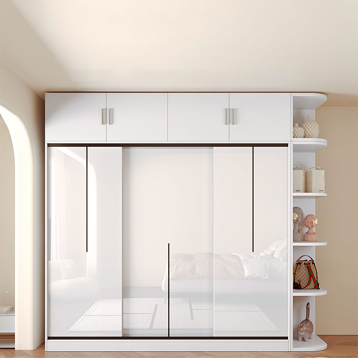 Modern Bedroom Sliding Door Wardrobe with Divided Storage