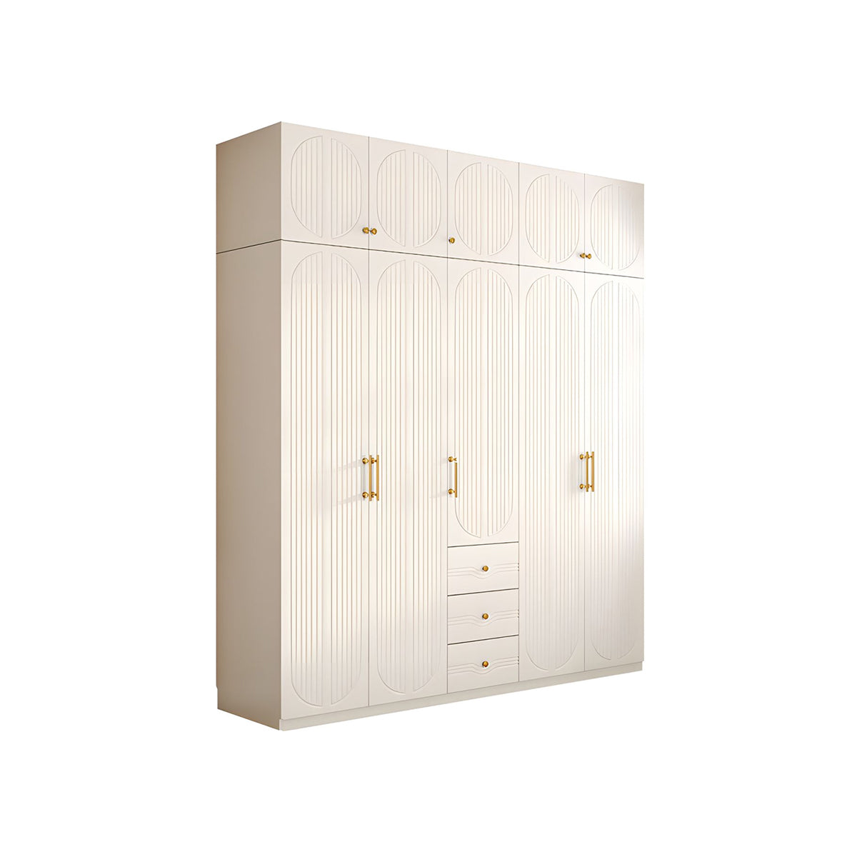 Modern MDF Wardrobe with Drawers Hanging Rods and 3D Carved Storage