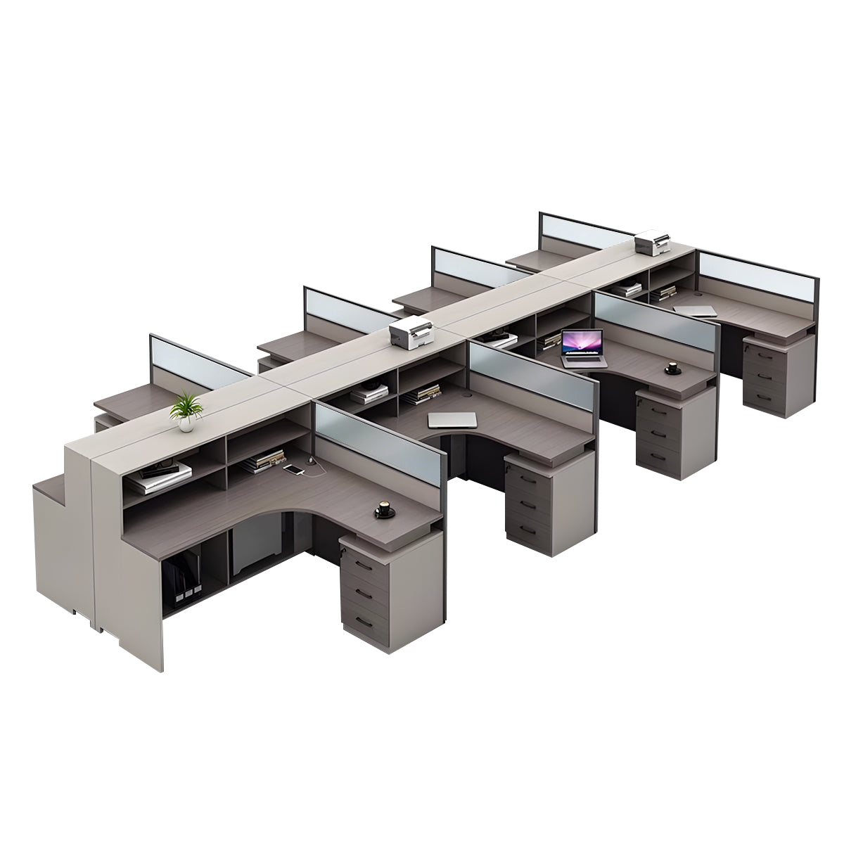 L-Shaped Minimalist Office Desk with Built-In Outlets, Ample Storage Space