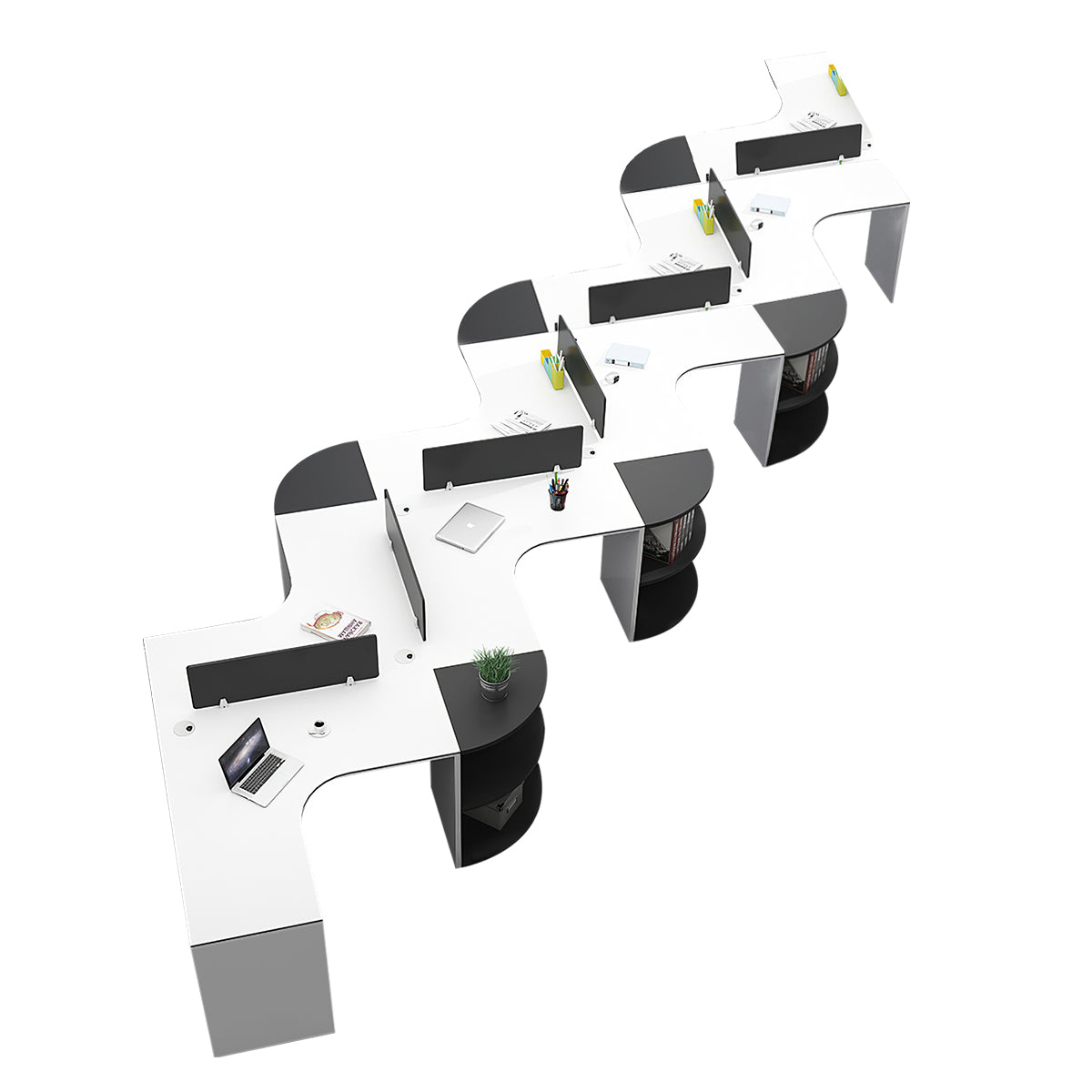 Modern Corner Shaped Employee Office Desk with Partition Panel