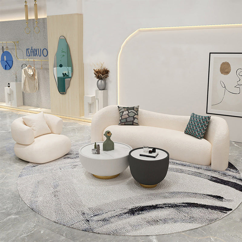 Lamb Wool 3-Seater Soft Sofa with Curved Back for Living Room