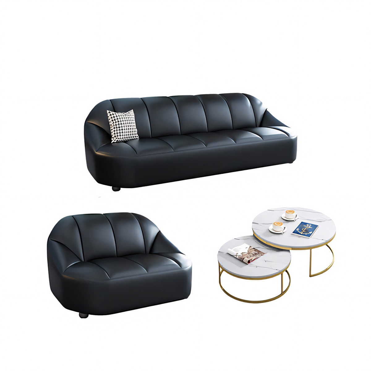 Minimalist and Elegant Office Sofa, Thickened Western Leather, Three Seater