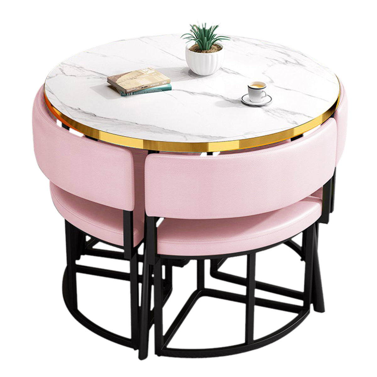 Modern Office Reception Round Table with 4 Backrest Chairs