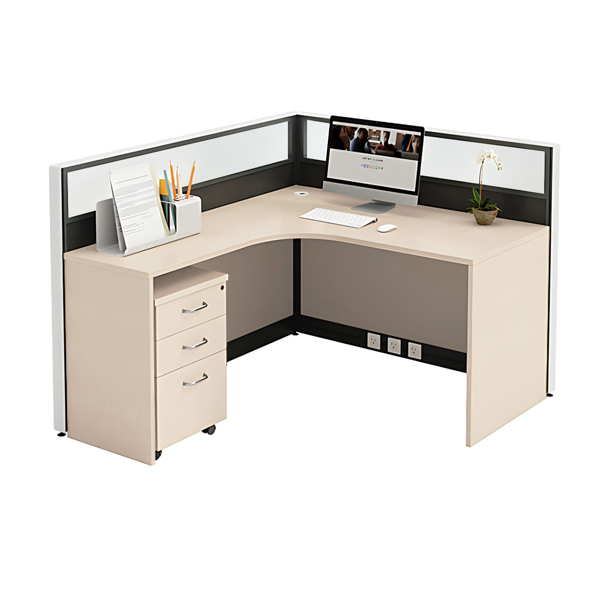 Modern Minimalist L-Shaped Office Desk 49–149 in Wide with Cable Management, Lockable Drawers, Steel Frame & Adjustable Height