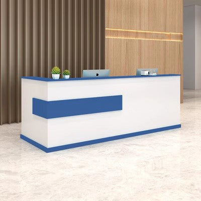 Modern Minimalist Reception Desk Cashier's Desk, Wood, White with Maple Color