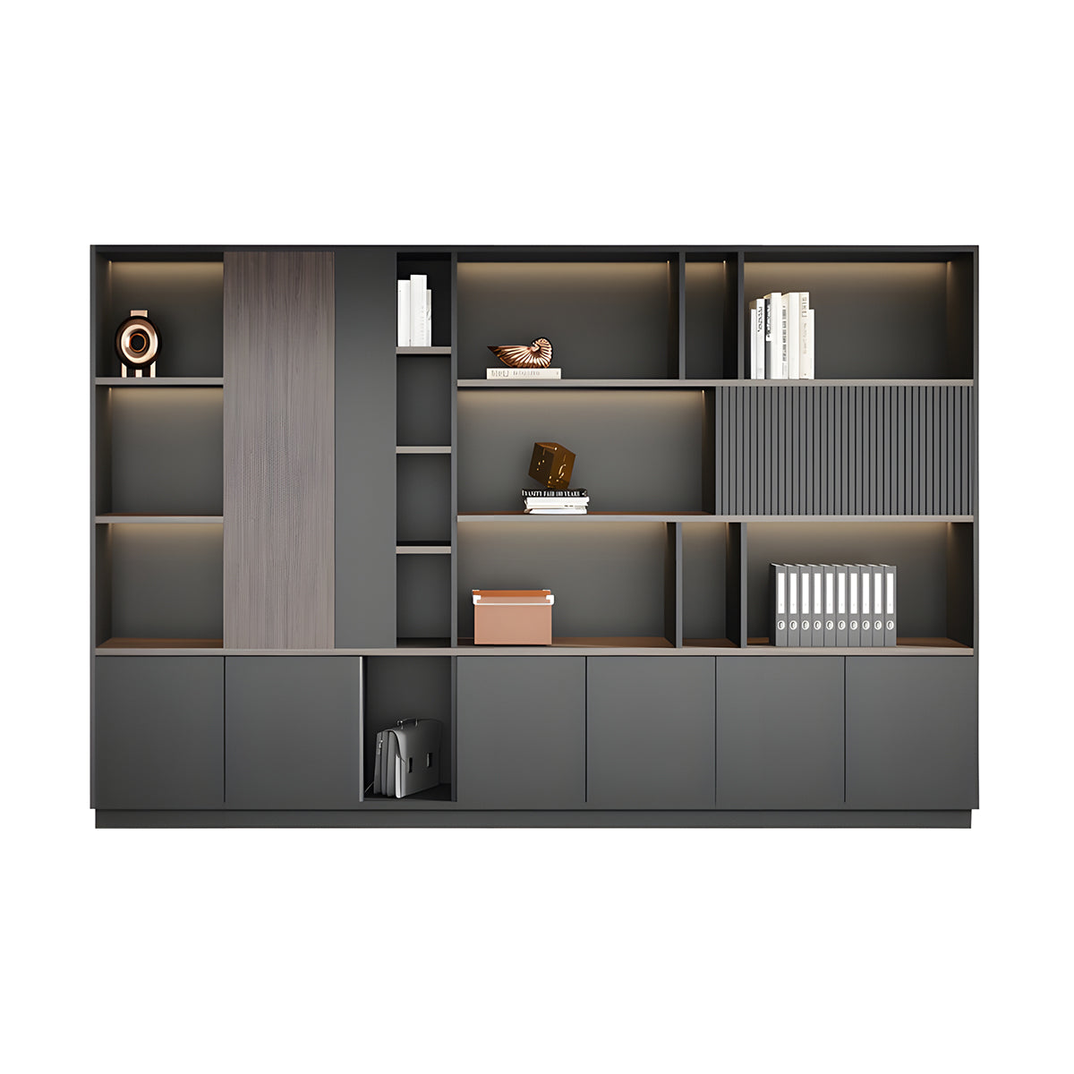 Elegant Storage Cabinet with Soft Lighting Strip and Open Storage