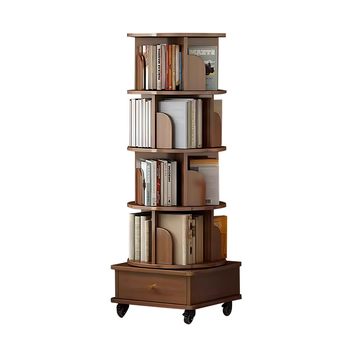 Minimalist Rotating Bookshelf, 360° Rotation, Multi-Layer Storage, Casters