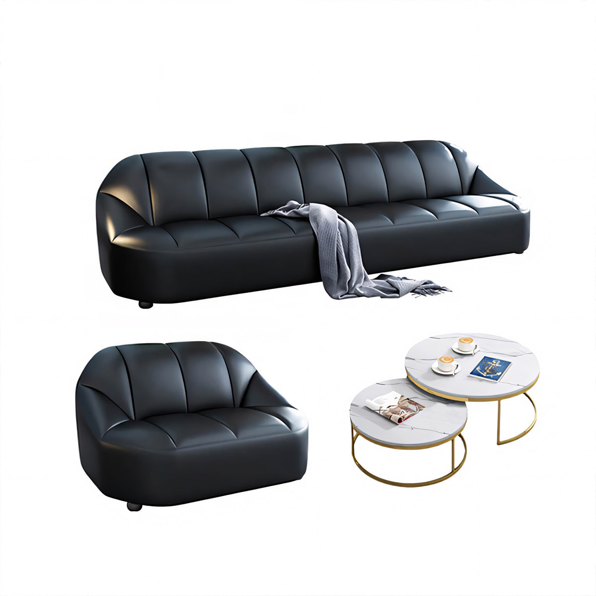 Minimalist and Elegant Office Sofa, Thickened Western Leather, Three Seater