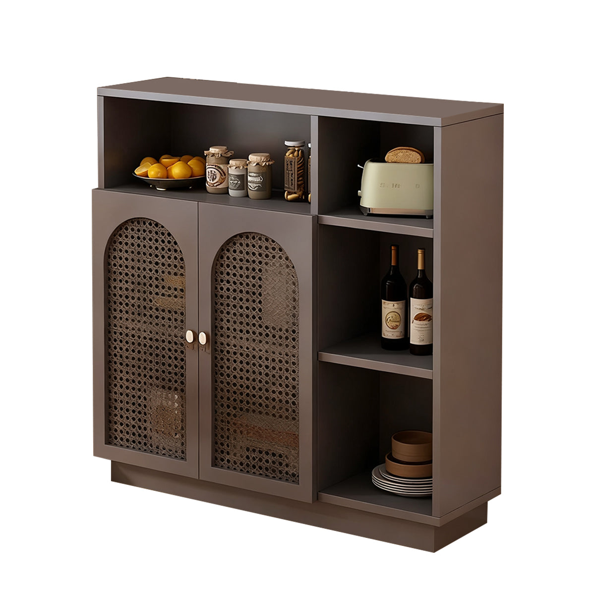 Modern Rattan Buffet Sideboard with Adjustable Shelves and Cabinet Storage