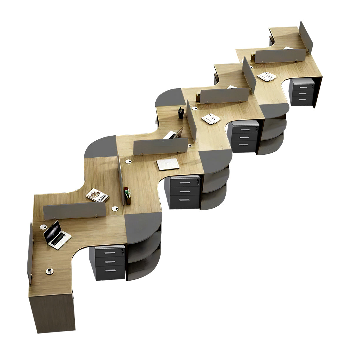 Modern Corner Shaped Employee Office Desk with Partition Panel