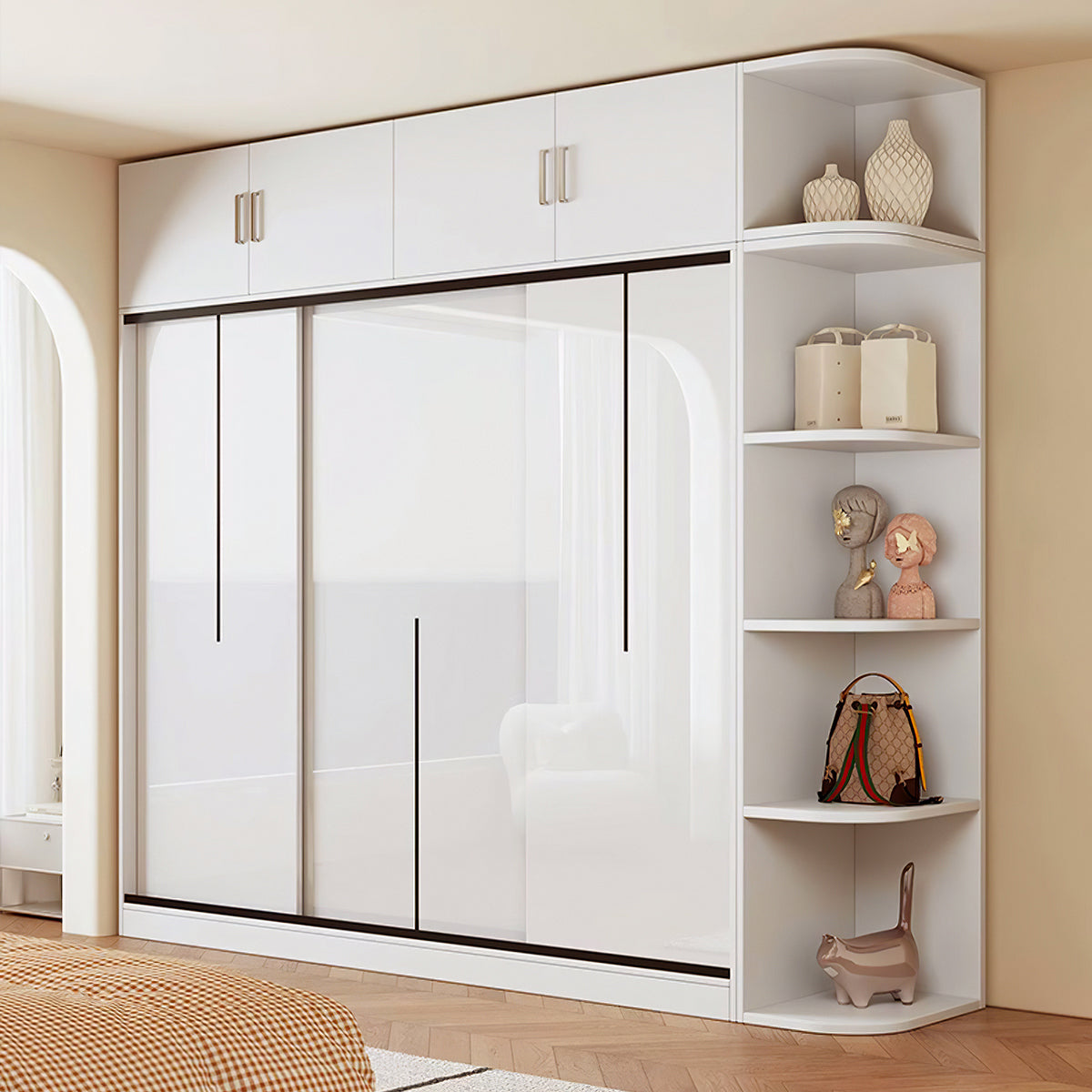 Modern Bedroom Sliding Door Wardrobe with Divided Storage（Stock Items）