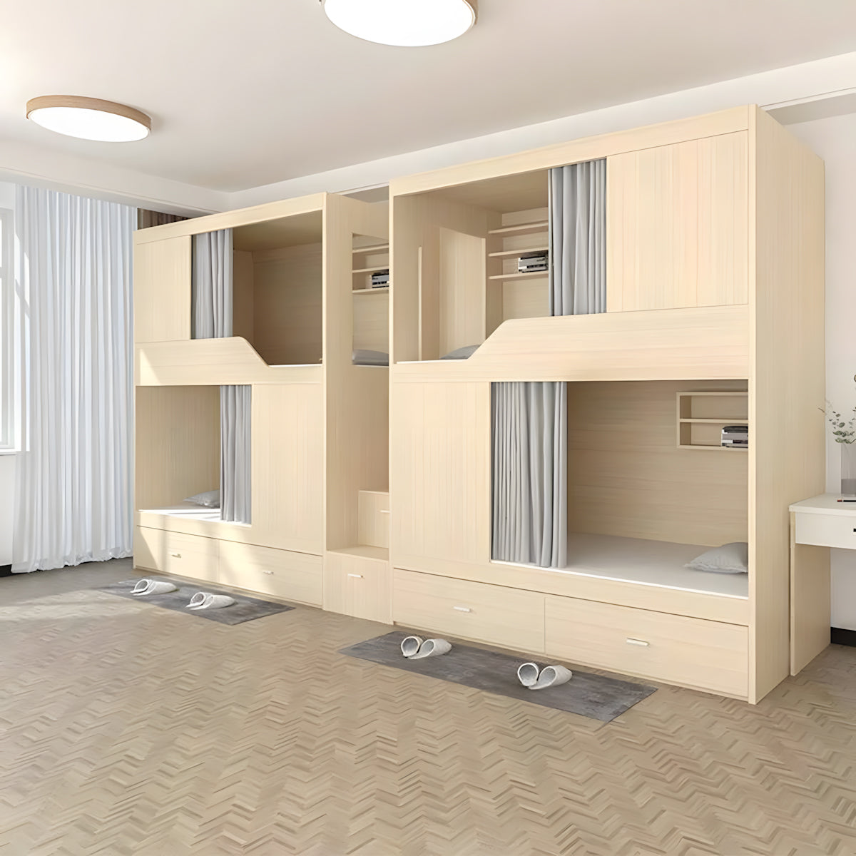 Multi-functional solid wood bunk bed detail close-up