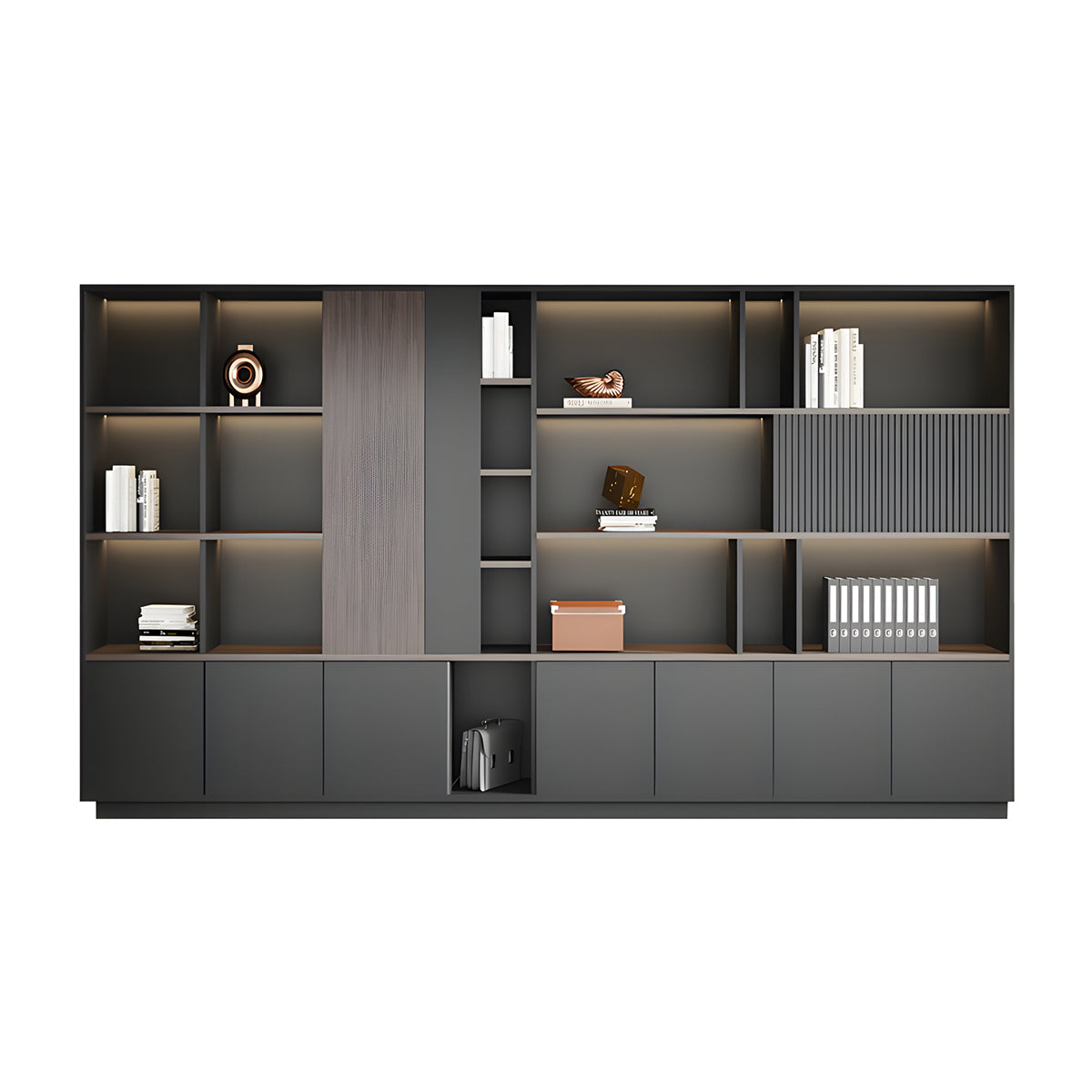 Elegant Storage Cabinet with Soft Lighting Strip and Open Storage