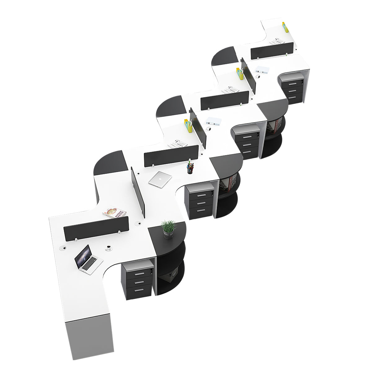 Modern Corner Shaped Employee Office Desk with Partition Panel