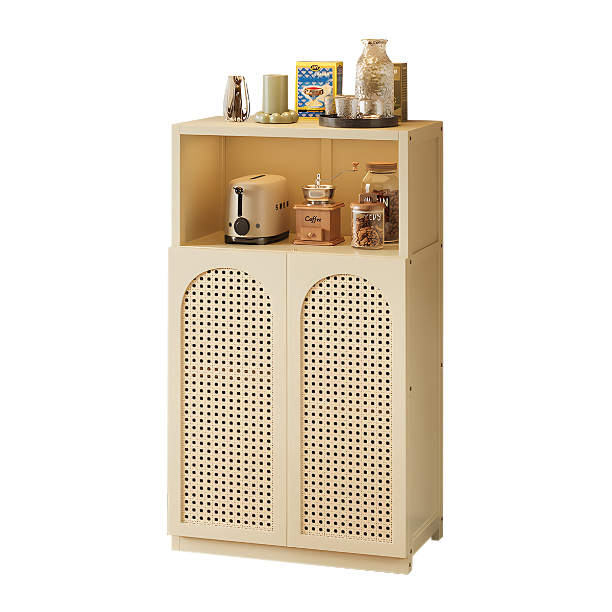 Eco-Friendly Bamboo Sideboard with Flip-Top Drawers and Storage Compartments