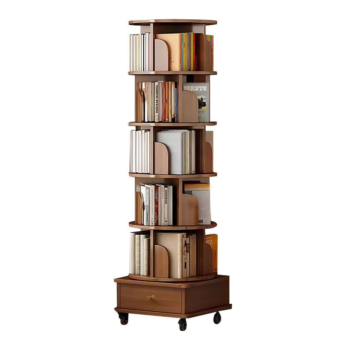 Minimalist Rotating Bookshelf, 360° Rotation, Multi-Layer Storage, Casters