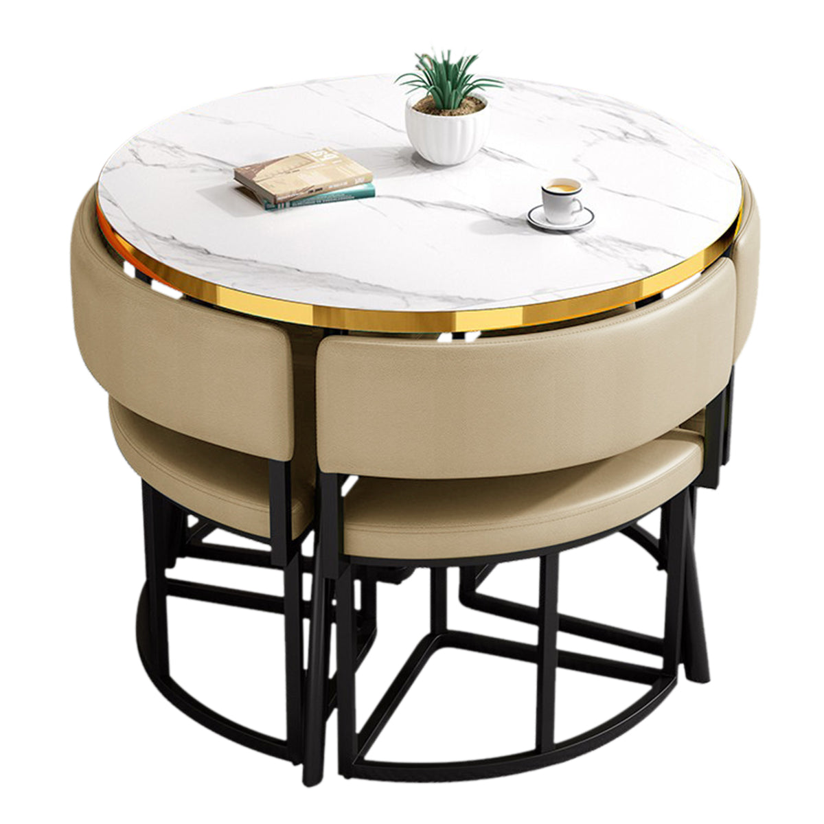 Modern Office Reception Round Table with 4 Backrest Chairs