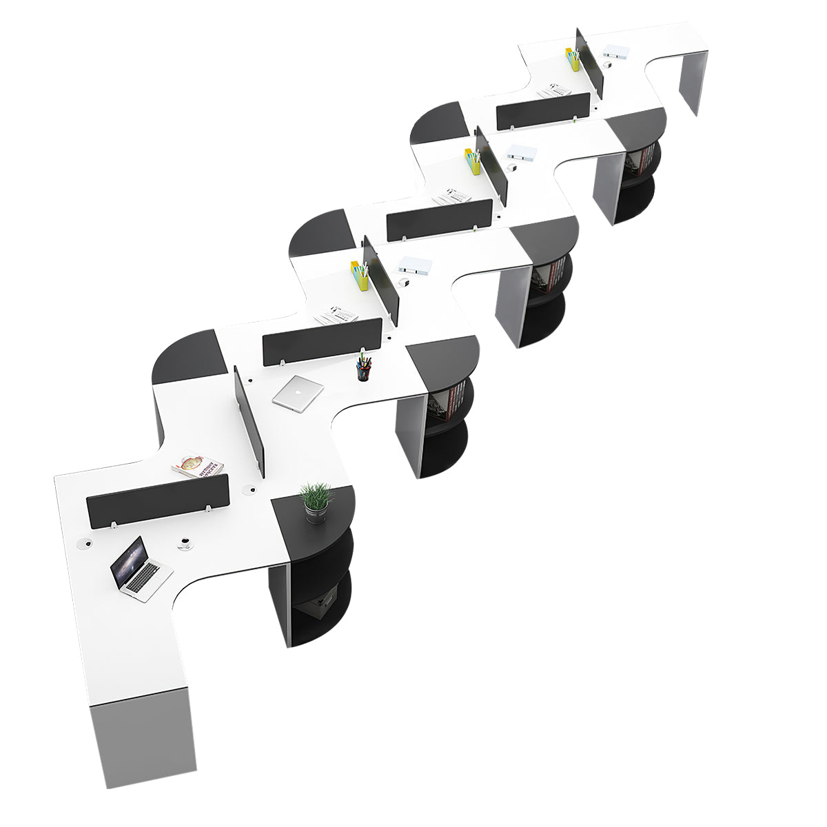 Modern Corner Shaped Employee Office Desk with Partition Panel