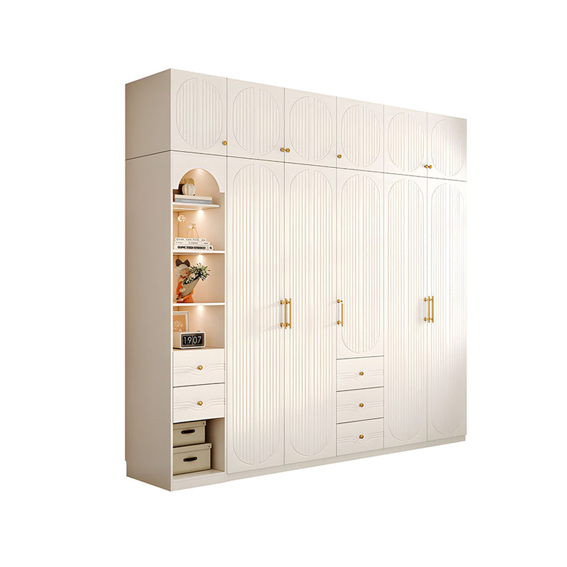Modern MDF Wardrobe with Drawers Hanging Rods and 3D Carved Storage