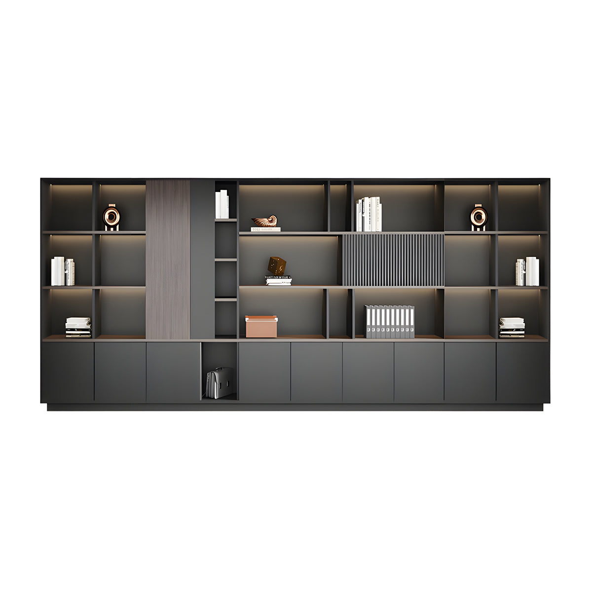 Elegant Storage Cabinet with Soft Lighting Strip and Open Storage